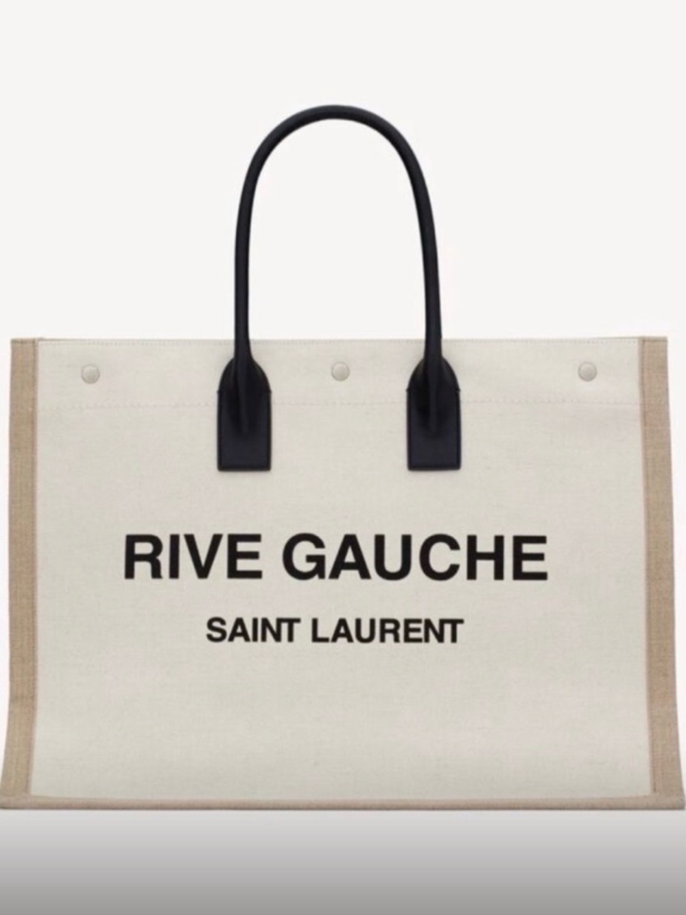 BRAND NEW Saint Laurent Cream Canvas Rive Gauche Tote with Black Handles